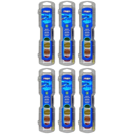 Prang Washable Watercolors Set, 8 Assorted Metallic Colors w/Brush, 6PK X80516